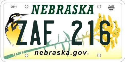NE license plate ZAF216