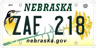 NE license plate ZAF218