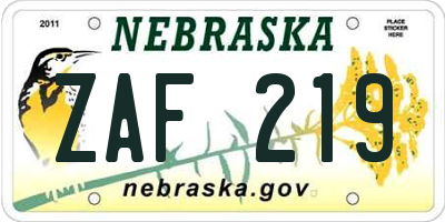 NE license plate ZAF219