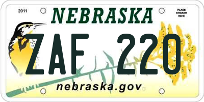 NE license plate ZAF220