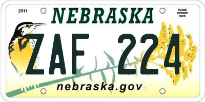 NE license plate ZAF224