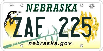 NE license plate ZAF225