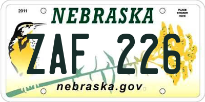 NE license plate ZAF226