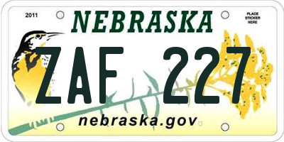NE license plate ZAF227