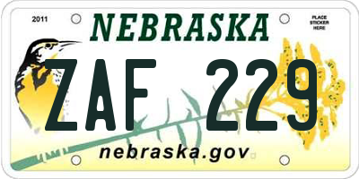 NE license plate ZAF229