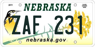 NE license plate ZAF231