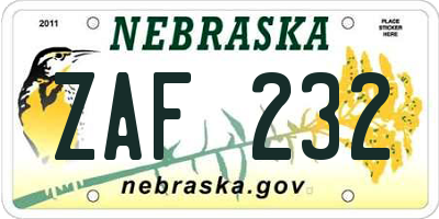 NE license plate ZAF232
