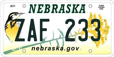 NE license plate ZAF233