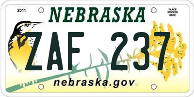 NE license plate ZAF237