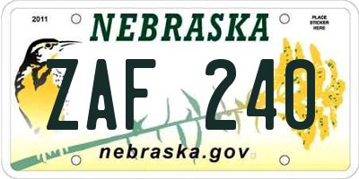 NE license plate ZAF240