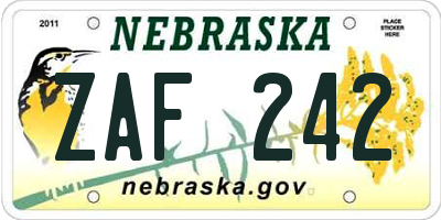 NE license plate ZAF242