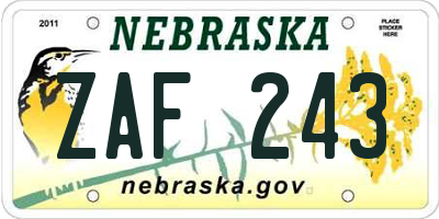 NE license plate ZAF243
