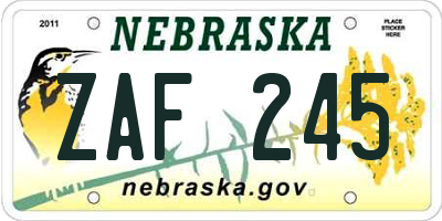 NE license plate ZAF245