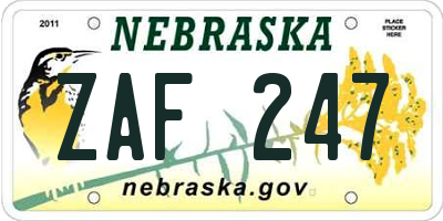 NE license plate ZAF247