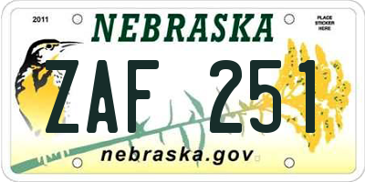 NE license plate ZAF251