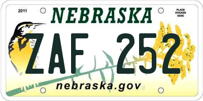 NE license plate ZAF252