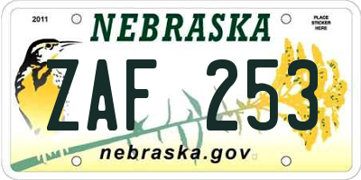NE license plate ZAF253
