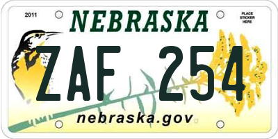 NE license plate ZAF254