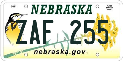 NE license plate ZAF255