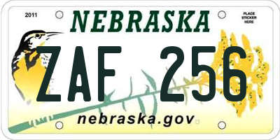 NE license plate ZAF256