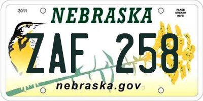 NE license plate ZAF258