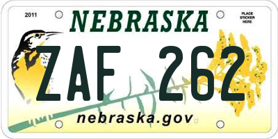 NE license plate ZAF262