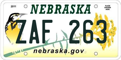 NE license plate ZAF263
