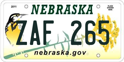NE license plate ZAF265