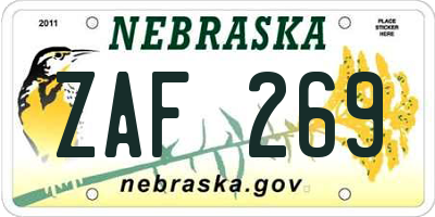NE license plate ZAF269