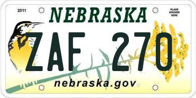 NE license plate ZAF270
