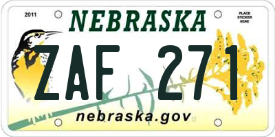 NE license plate ZAF271