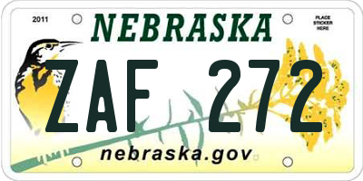 NE license plate ZAF272