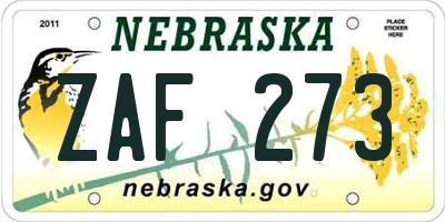 NE license plate ZAF273