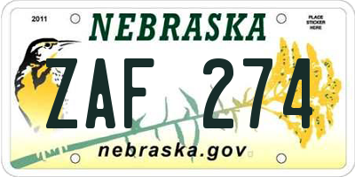 NE license plate ZAF274