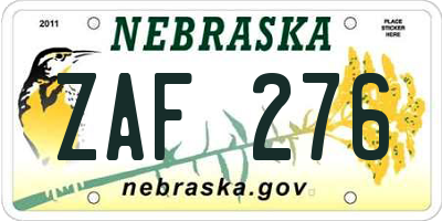 NE license plate ZAF276