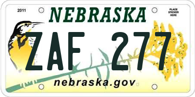 NE license plate ZAF277