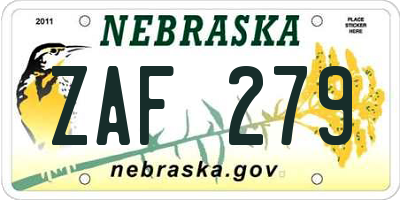 NE license plate ZAF279