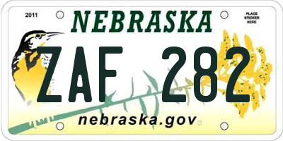 NE license plate ZAF282