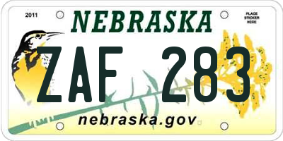 NE license plate ZAF283