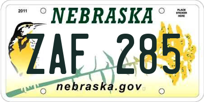 NE license plate ZAF285