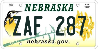 NE license plate ZAF287