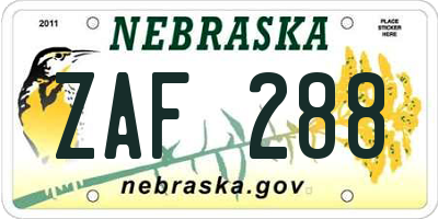 NE license plate ZAF288