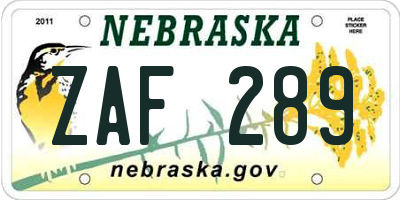 NE license plate ZAF289
