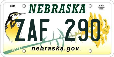 NE license plate ZAF290