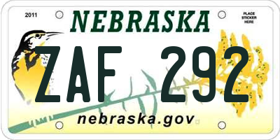 NE license plate ZAF292