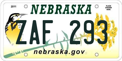 NE license plate ZAF293