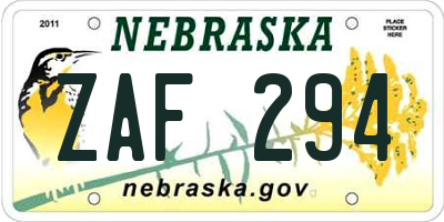 NE license plate ZAF294
