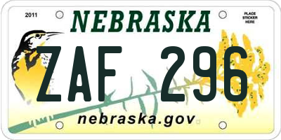 NE license plate ZAF296