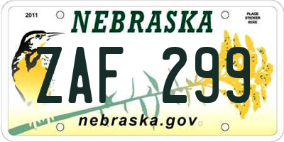 NE license plate ZAF299