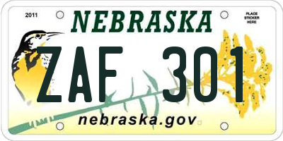 NE license plate ZAF301